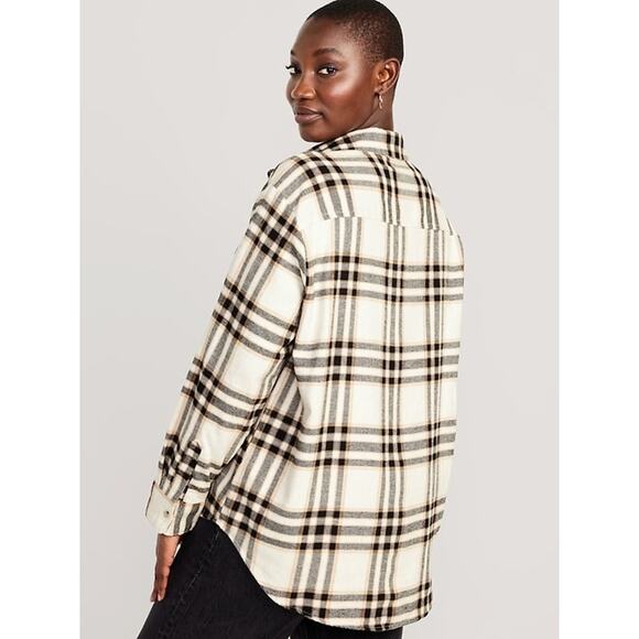 Old Navy XXL Plaid Flannel Shirt Beige Tan Gray Soft Grunge Fall Layering - Picture 2 of 9